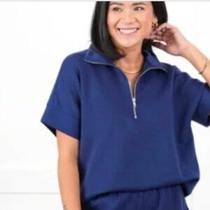 New! Dear Scarlett Short Sleeve Scuba Travel Top Only - NAVY - Size XL